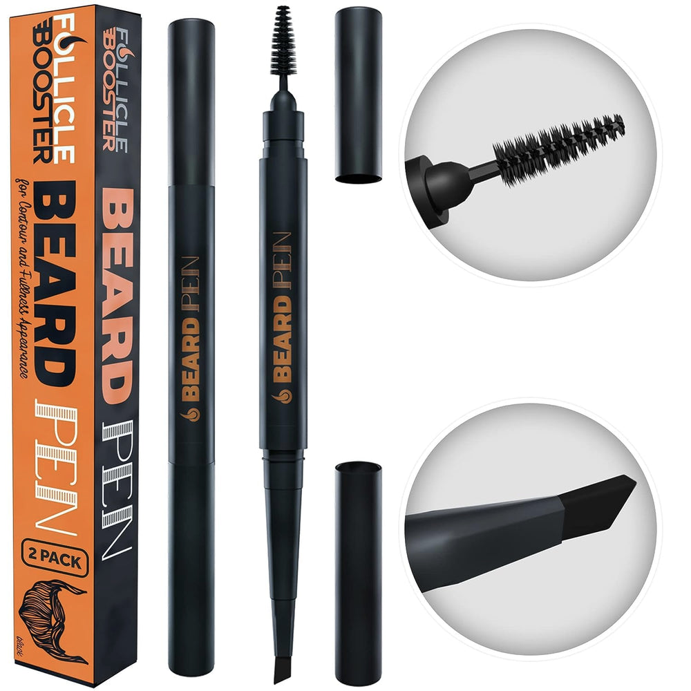 Follicle Booster Beard Pen dark brown front view for natural patch coverage.