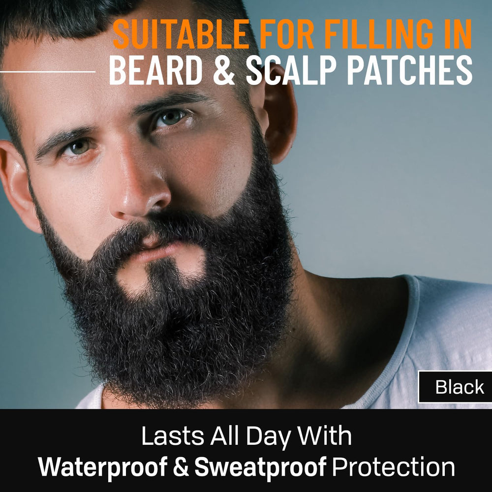Follicle Booster beard pen in use for on-the-go touch-ups.