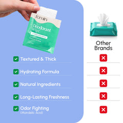 FOMIN acidified travel deodorant wipes sachet opened for quick refresh on the go