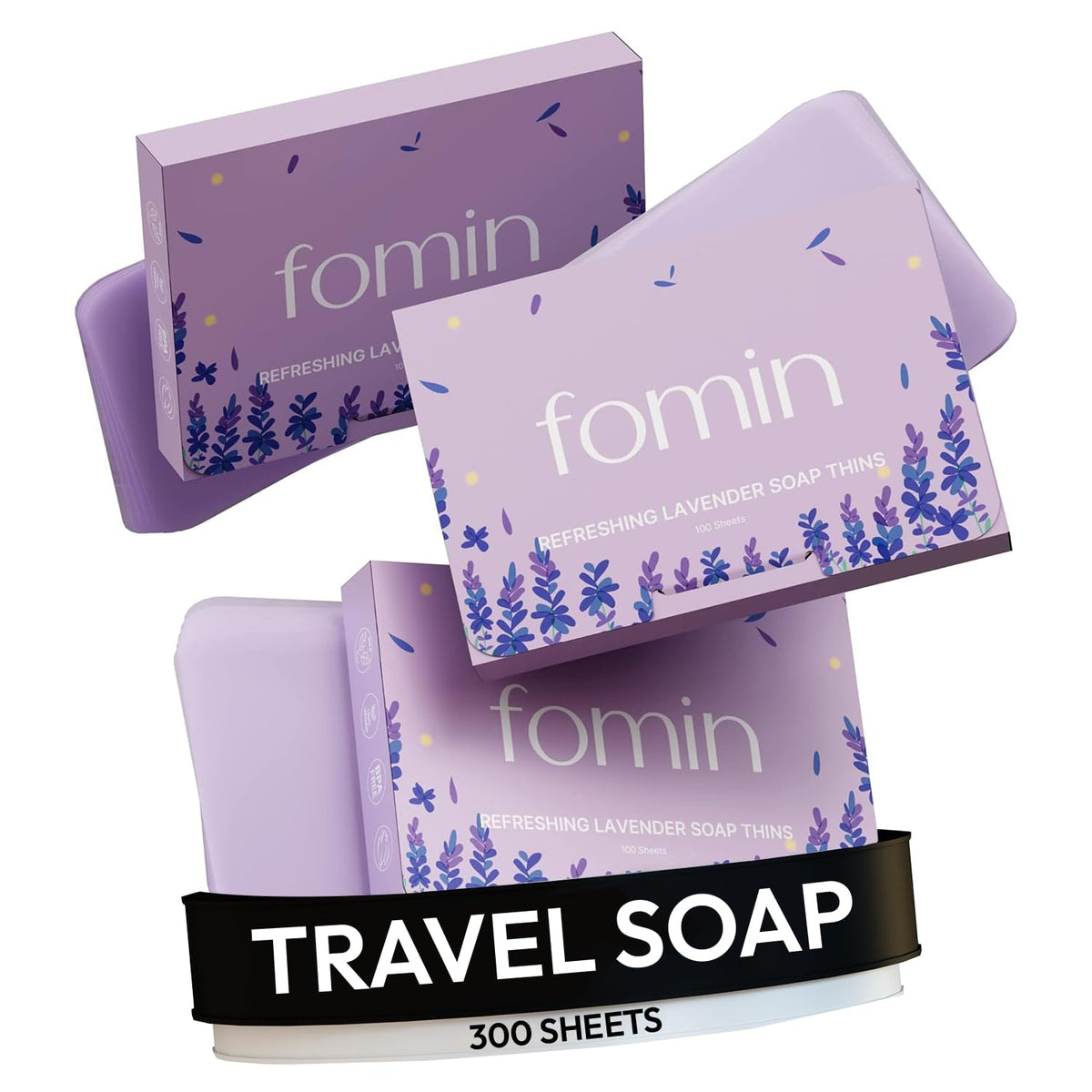FOMIN jabón en papel antibacteriano lavanda, 300 hojas para viajar.
