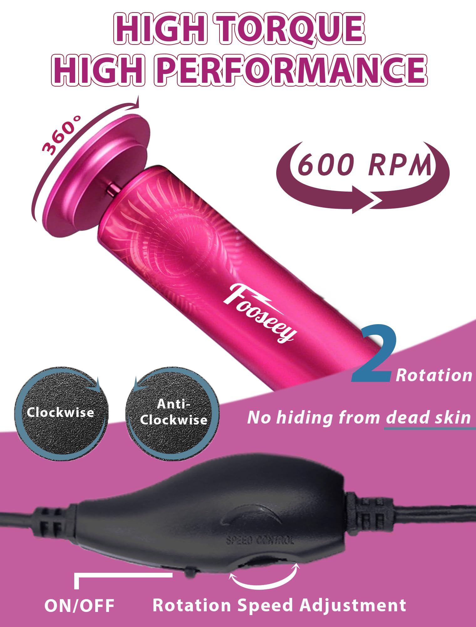 Fooseey electric foot file tool with discs pack for versatile grinding