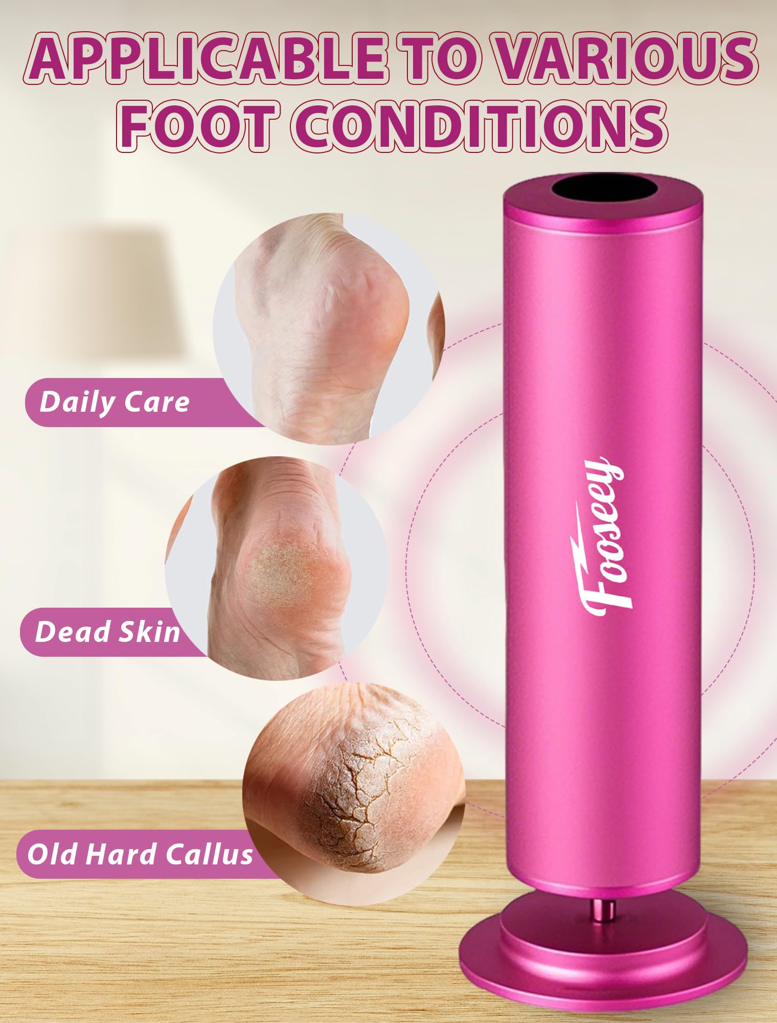 Fooseey electric foot file tool in use to smooth rough skin