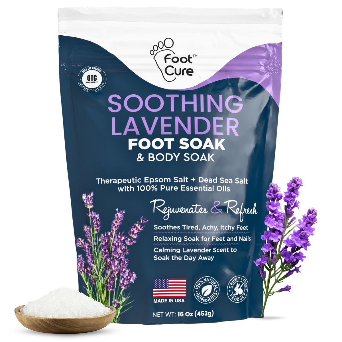 FOOT CURE lavanda baño-pies, experiencia relajante para pies cansados.