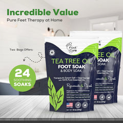 FOOT CURE Tea Tree Oil Foot Soak blend with Epsom salt supports soft feet and calmness.