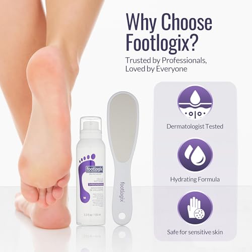 Footlogix Callus Softener Application on feet softens calluses before filing.
