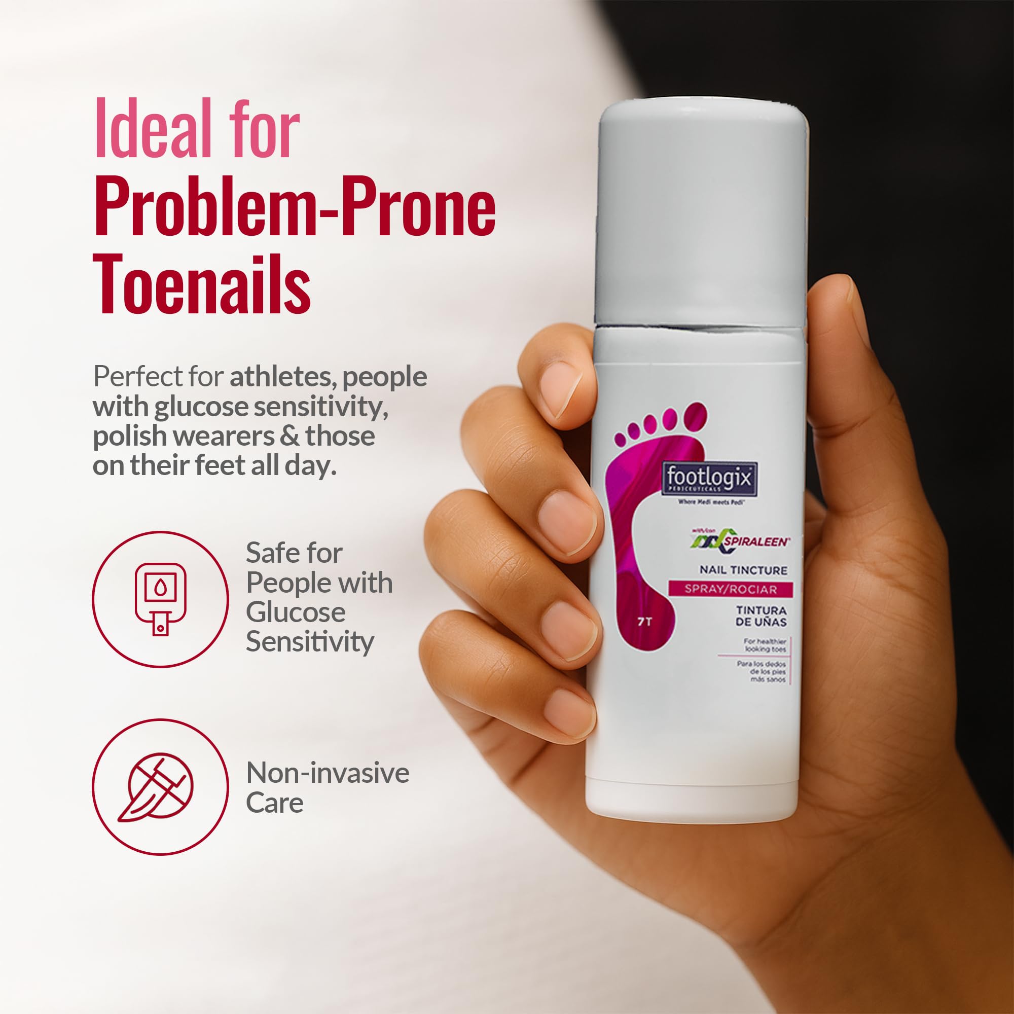 Footlogix easy daily-use spray demonstrates convenient application.