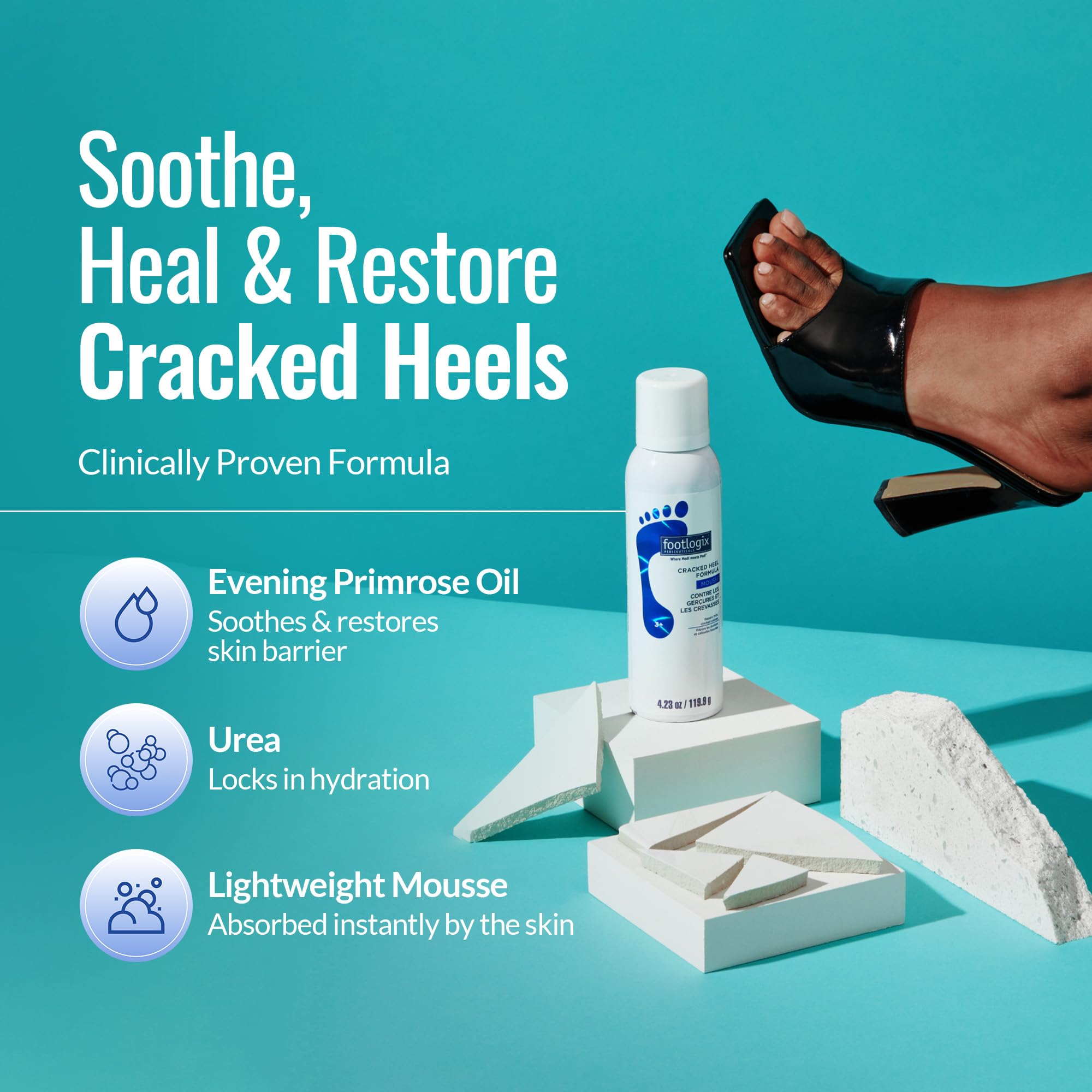 Footlogix foot care application show easy balm use on heels.