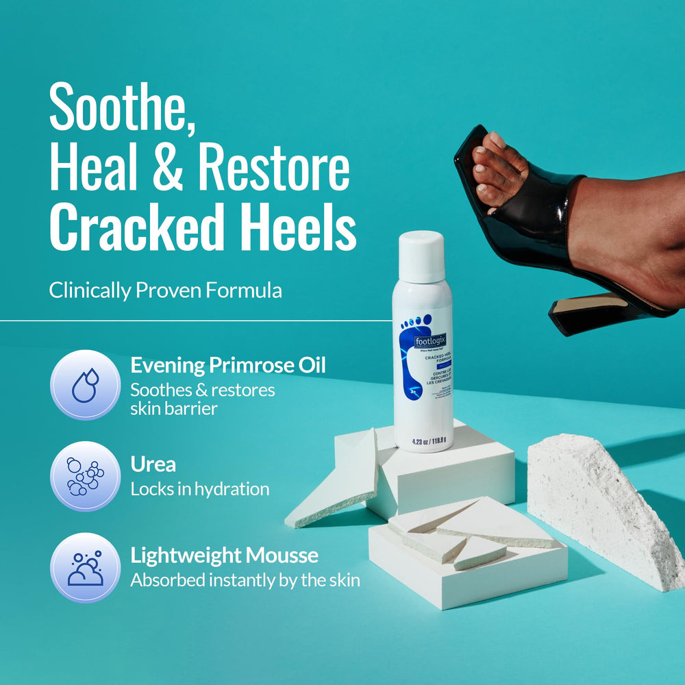 Footlogix foot care application show easy balm use on heels.