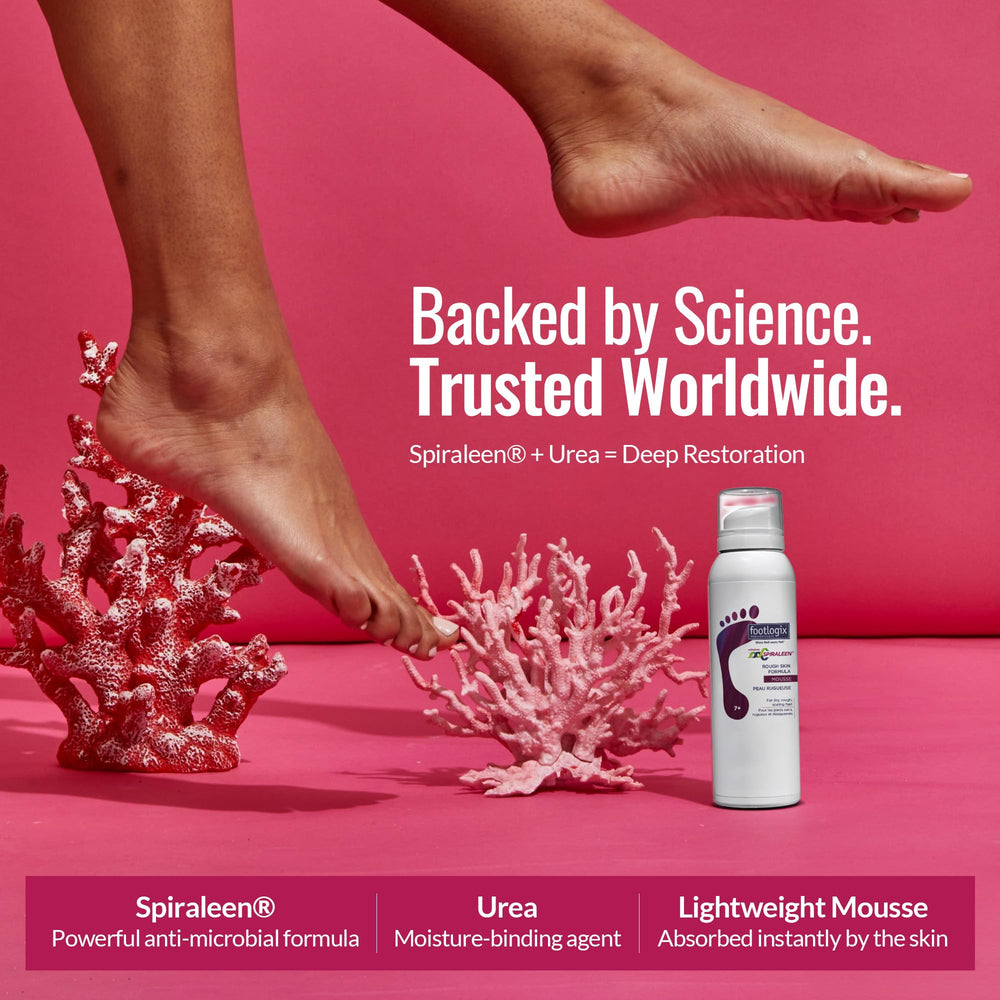 Footlogix heel close-up reveals smoother texture after application.