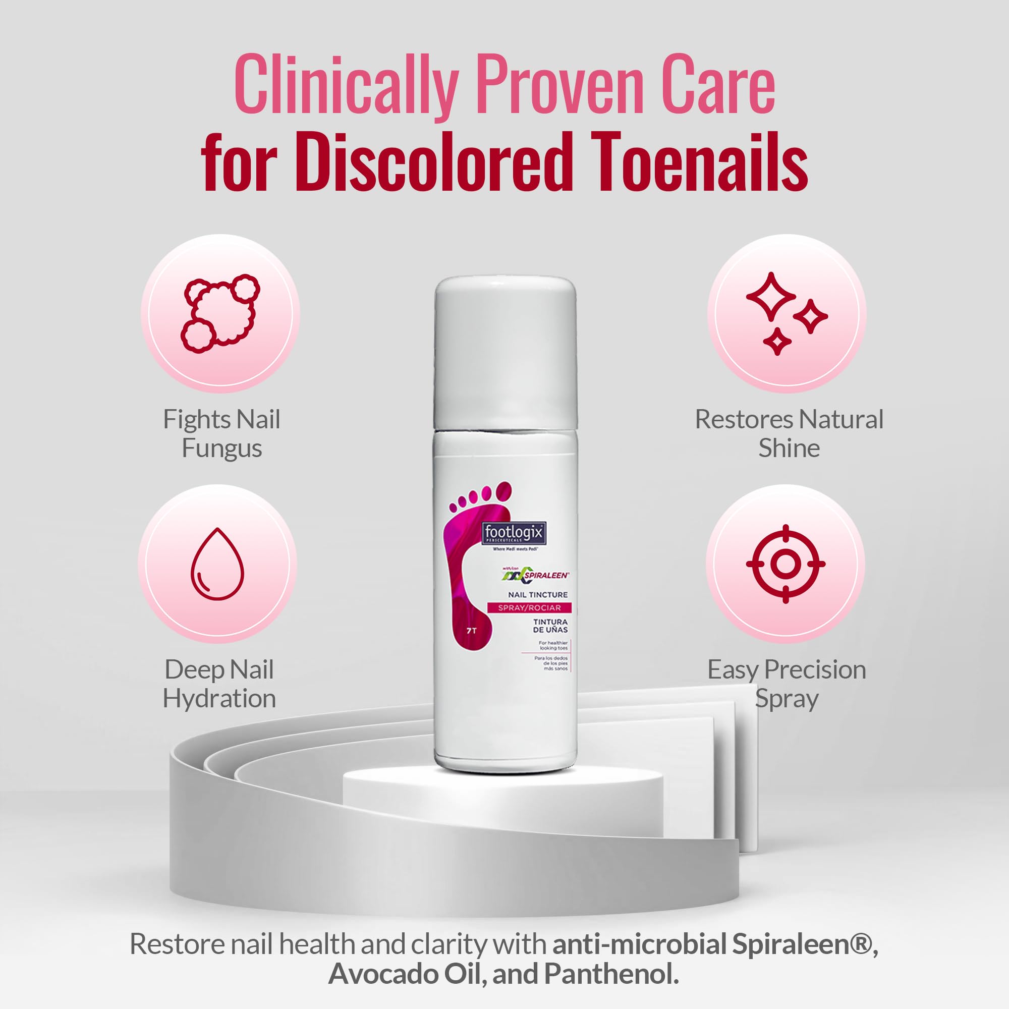 Footlogix Nail Tincture Spray application shows easy spray-on treatment for nails.
