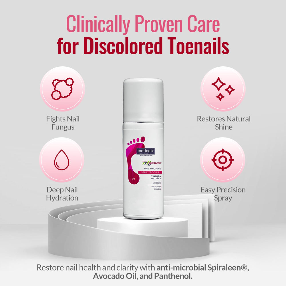 Footlogix Nail Tincture Spray application shows easy spray-on treatment for nails.