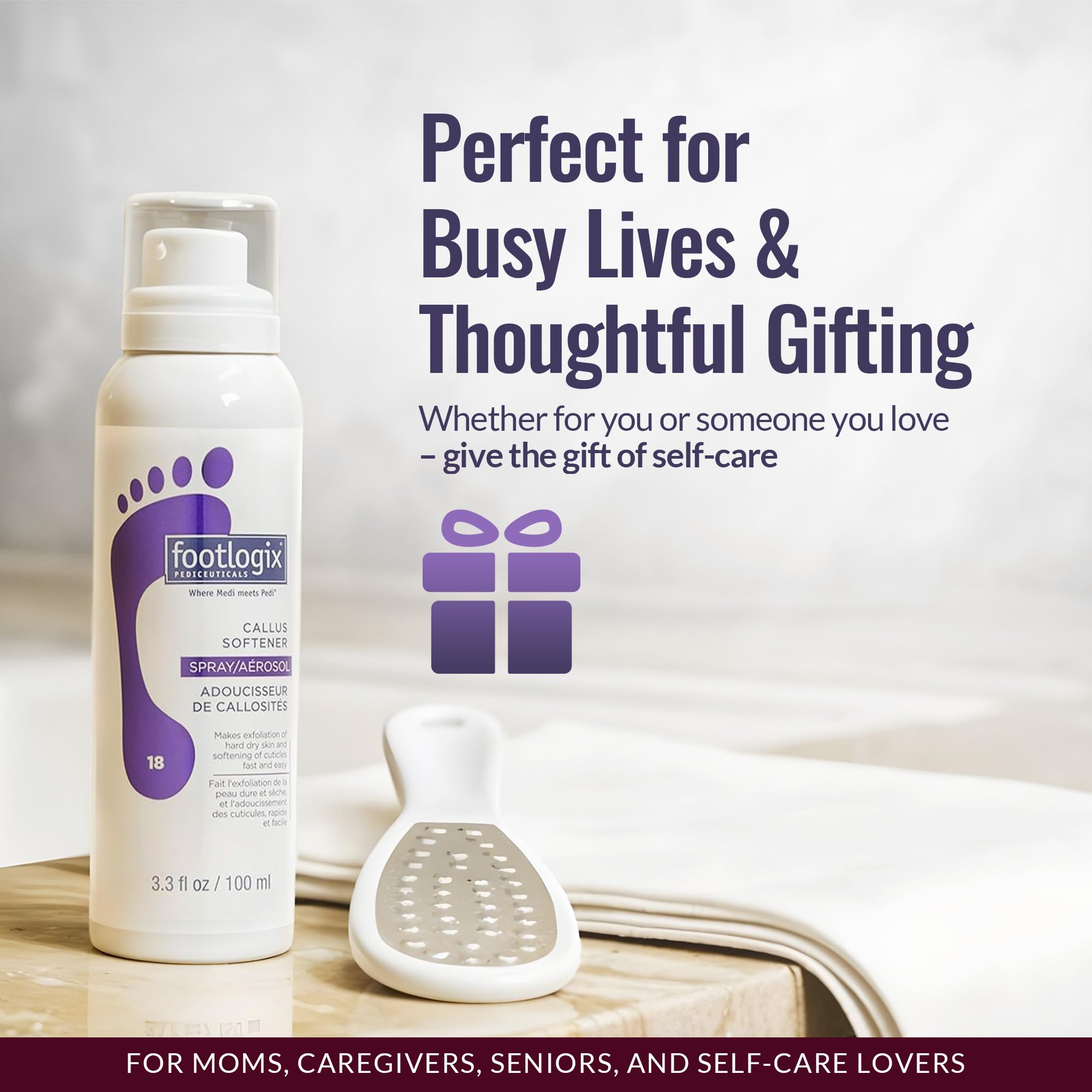Footlogix Packaging Closeup emphasizes premium foot care to start routine.