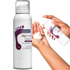 Footlogix Rough Skin Formula bottle shows Spiraleen action for deeper hydration and barrier support.
