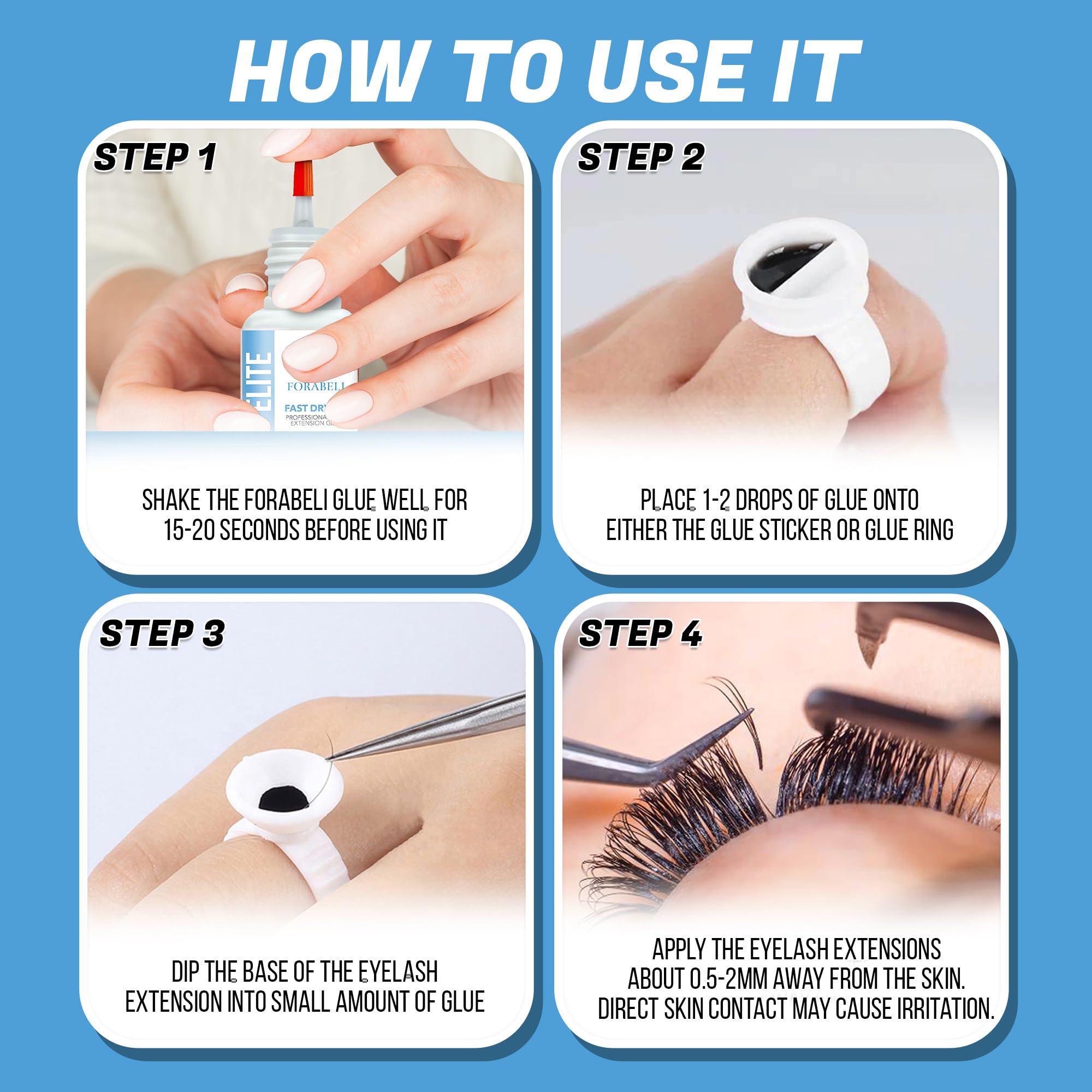 Forabeli Elite adhesive dries in 0.5-1s for quick lash placement