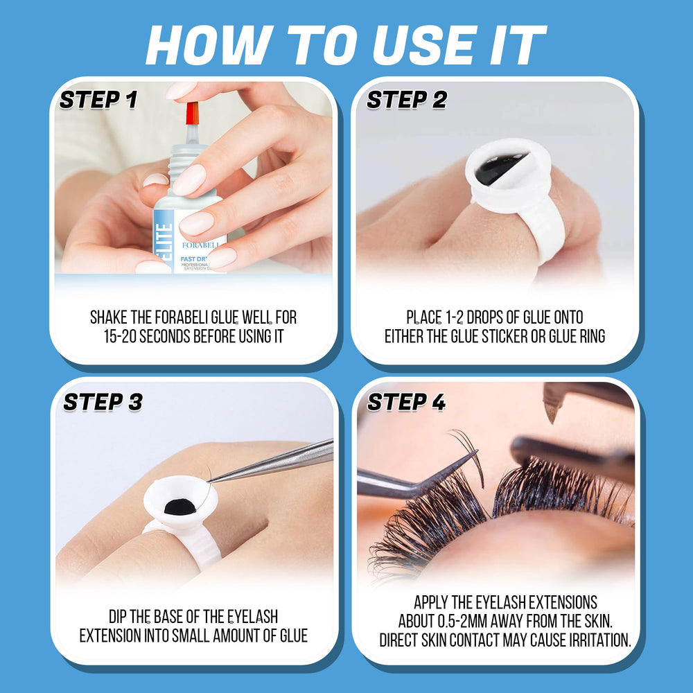 Forabeli Elite adhesive dries in 0.5-1s for quick lash placement