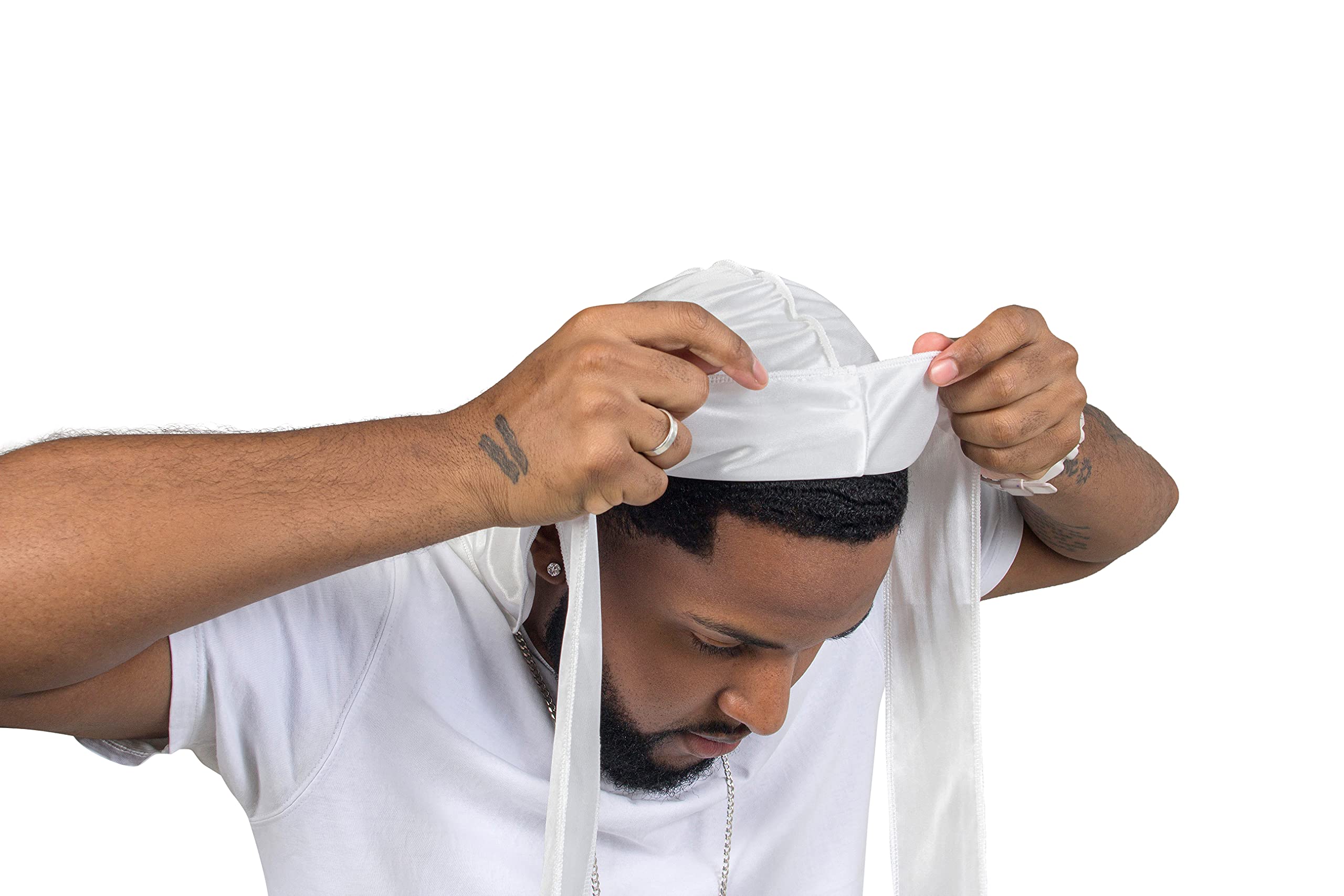 ForceWave durag satinado negro para ondas 360, mantiene el peinado estable durante el día.