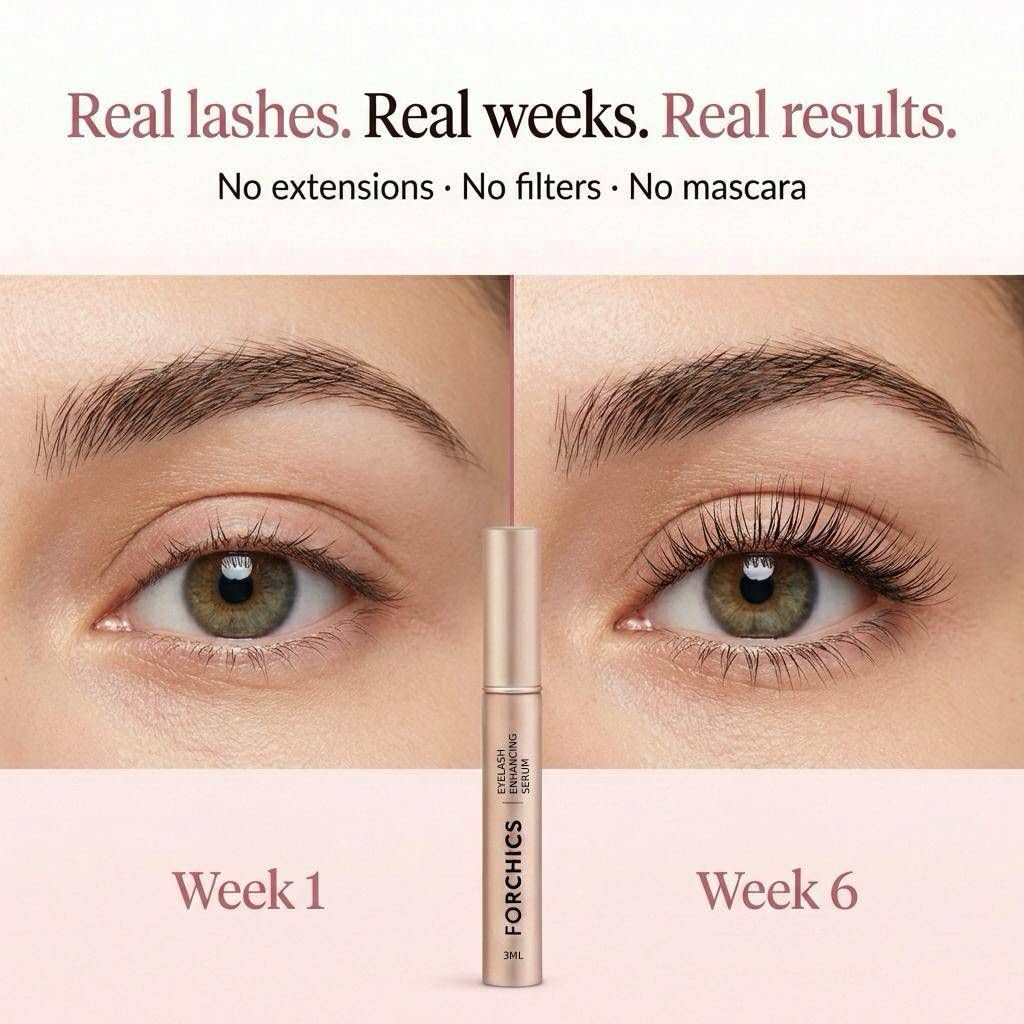 ForChics lashes before and after close-up with noticeable fullness.