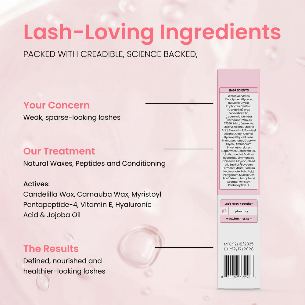 ForChics Nourishing Mascara easy removal shown to minimize rubbing on delicate lashes.
