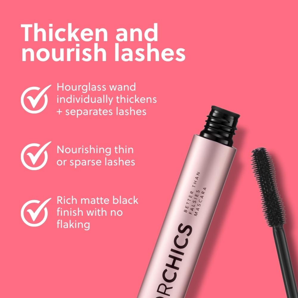 ForChics Nourishing Mascara wand angle showcases gentle pickup and even lash coating.
