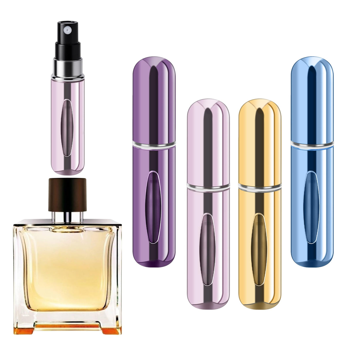 forebile four-pack refillable perfume bottles for travel in a compact size.