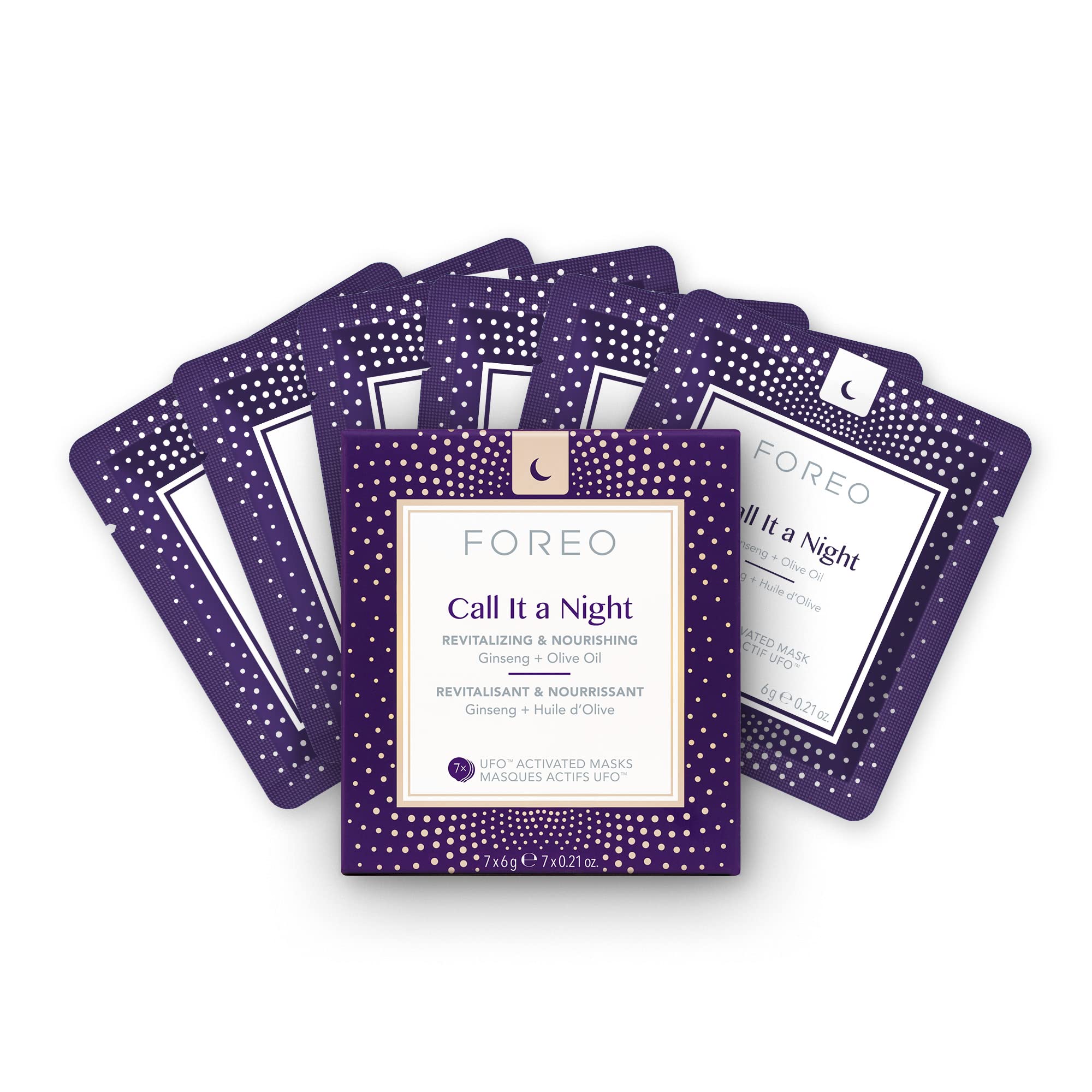 FOREO Call It A Night UFO-Activated Mask pack promoting overnight hydration and protection