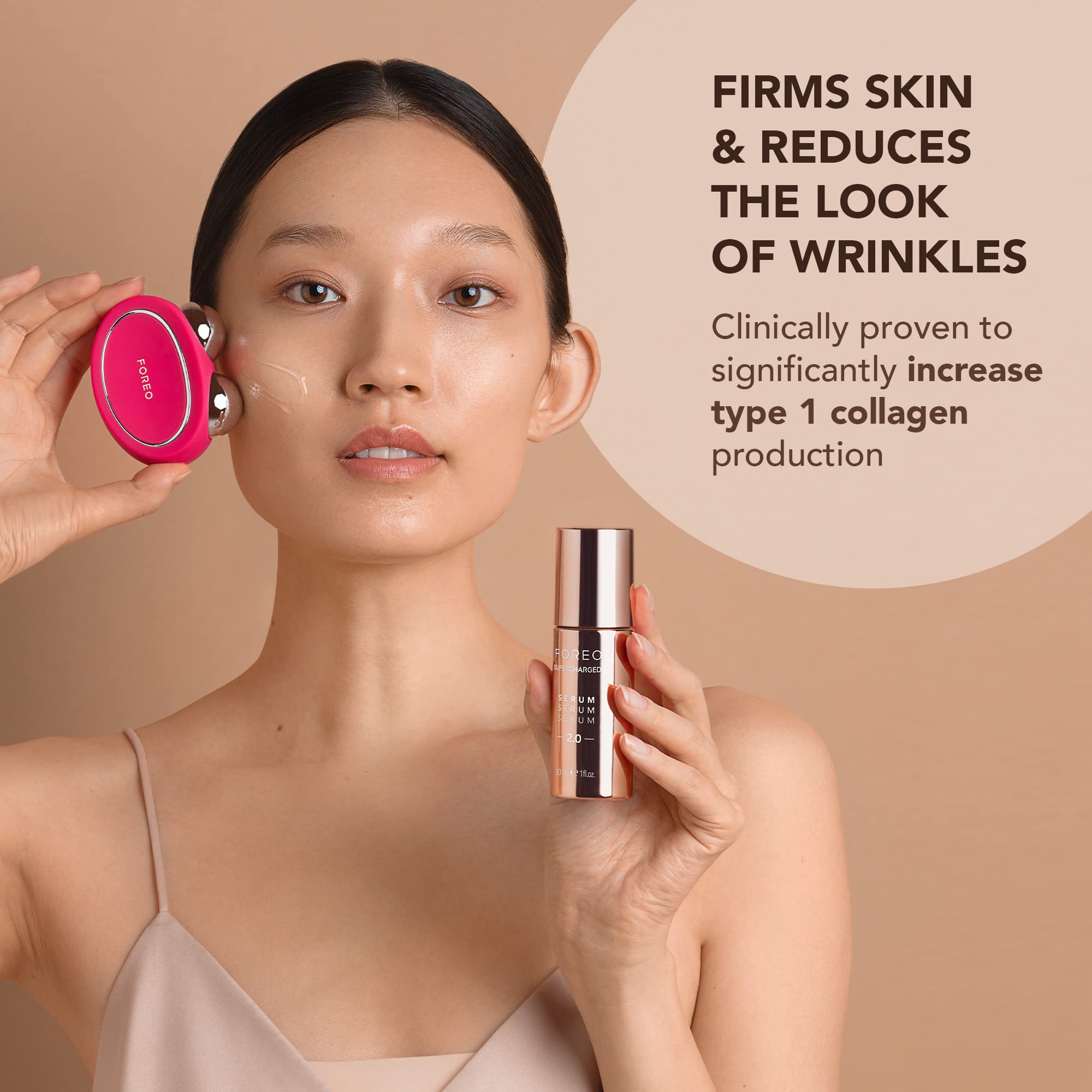 Close-up of the FOREO Supercharged Serum 2.0 dispenser for precise, even application.