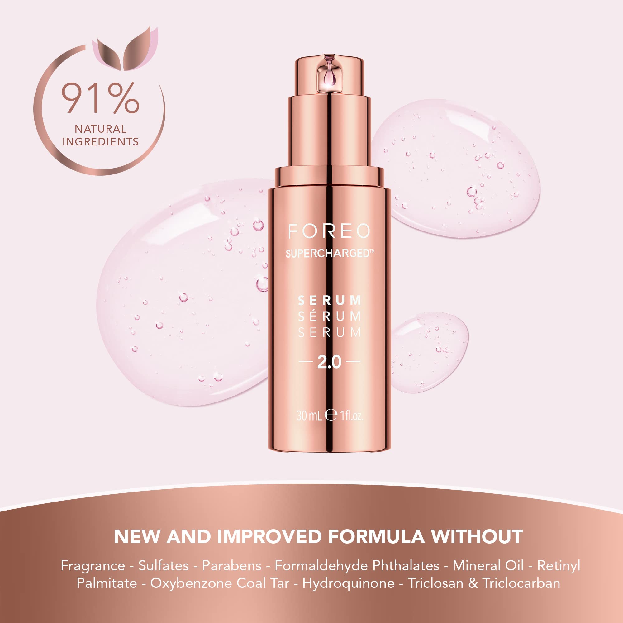FOREO Supercharged Serum 2.0 squalane close-up for nourishing moisture.