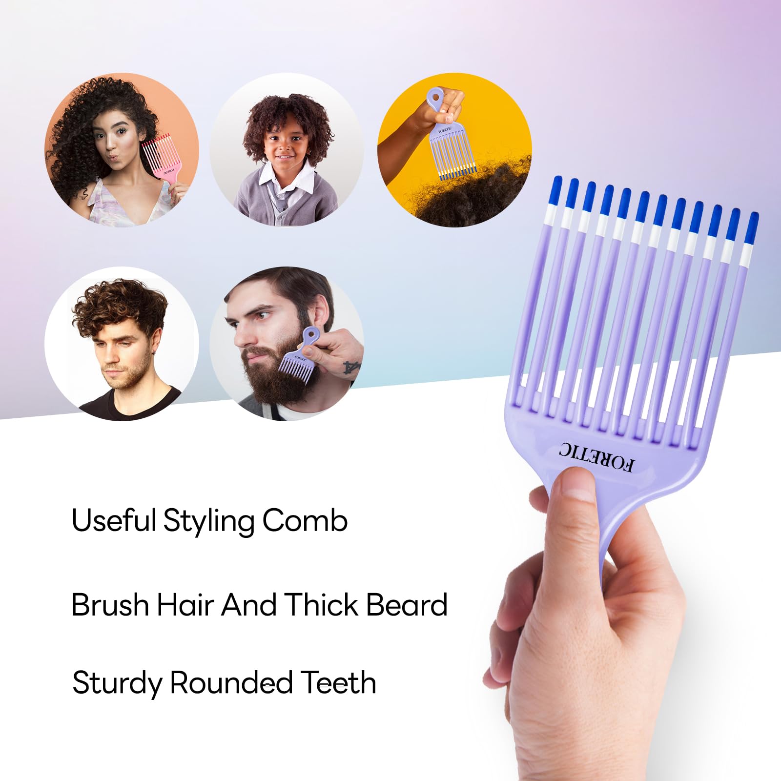 Foretic Smooth Hair Pick with soft tines for gentle scalp use