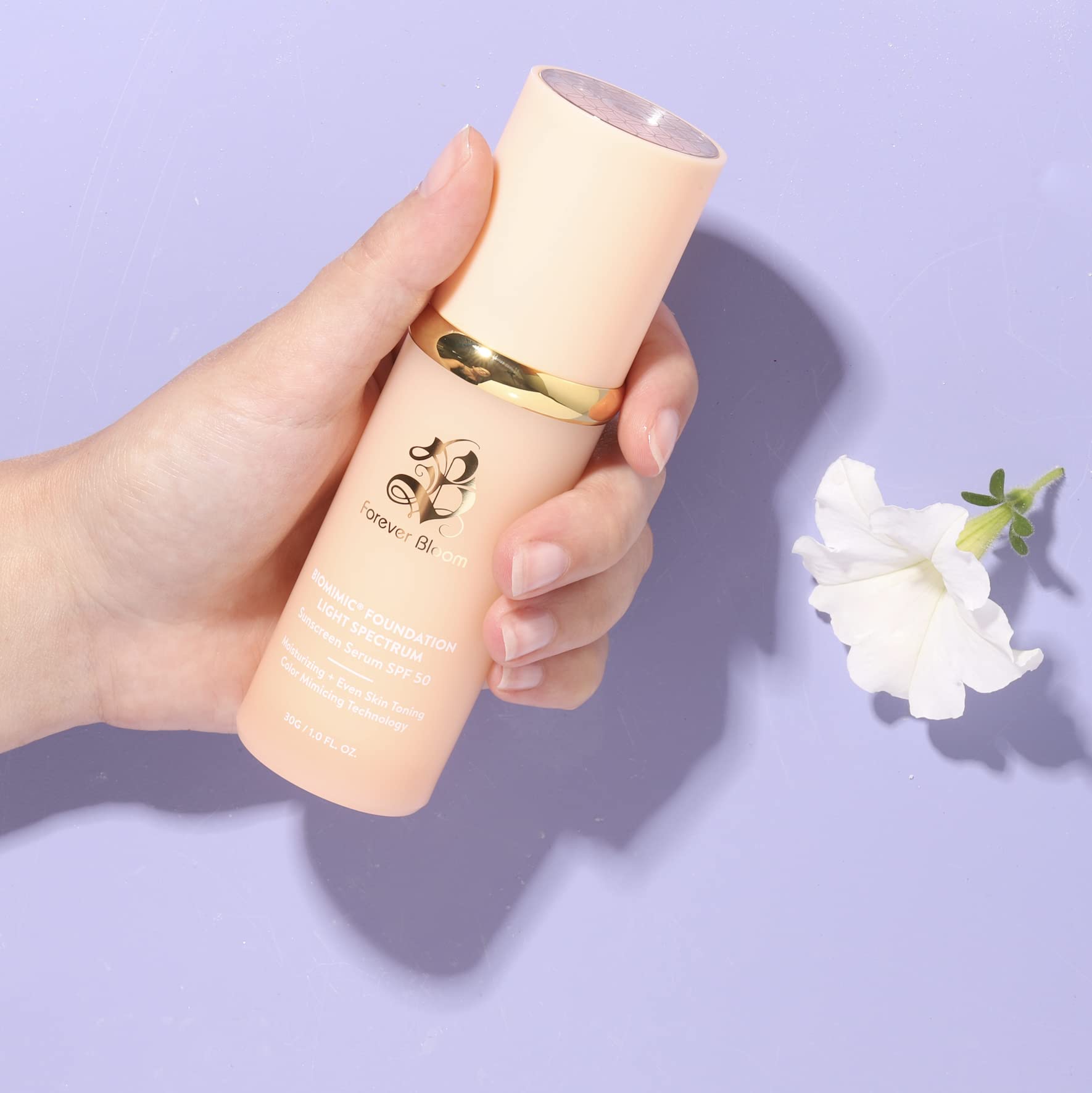 Forever Bloom Bio Mimic Foundation swatches matching skin tones for natural look.
