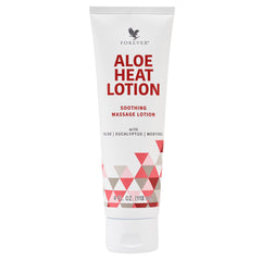 Forever Living Aloe Heat Lotion: fragancia mentol y eucalipto para relajación.