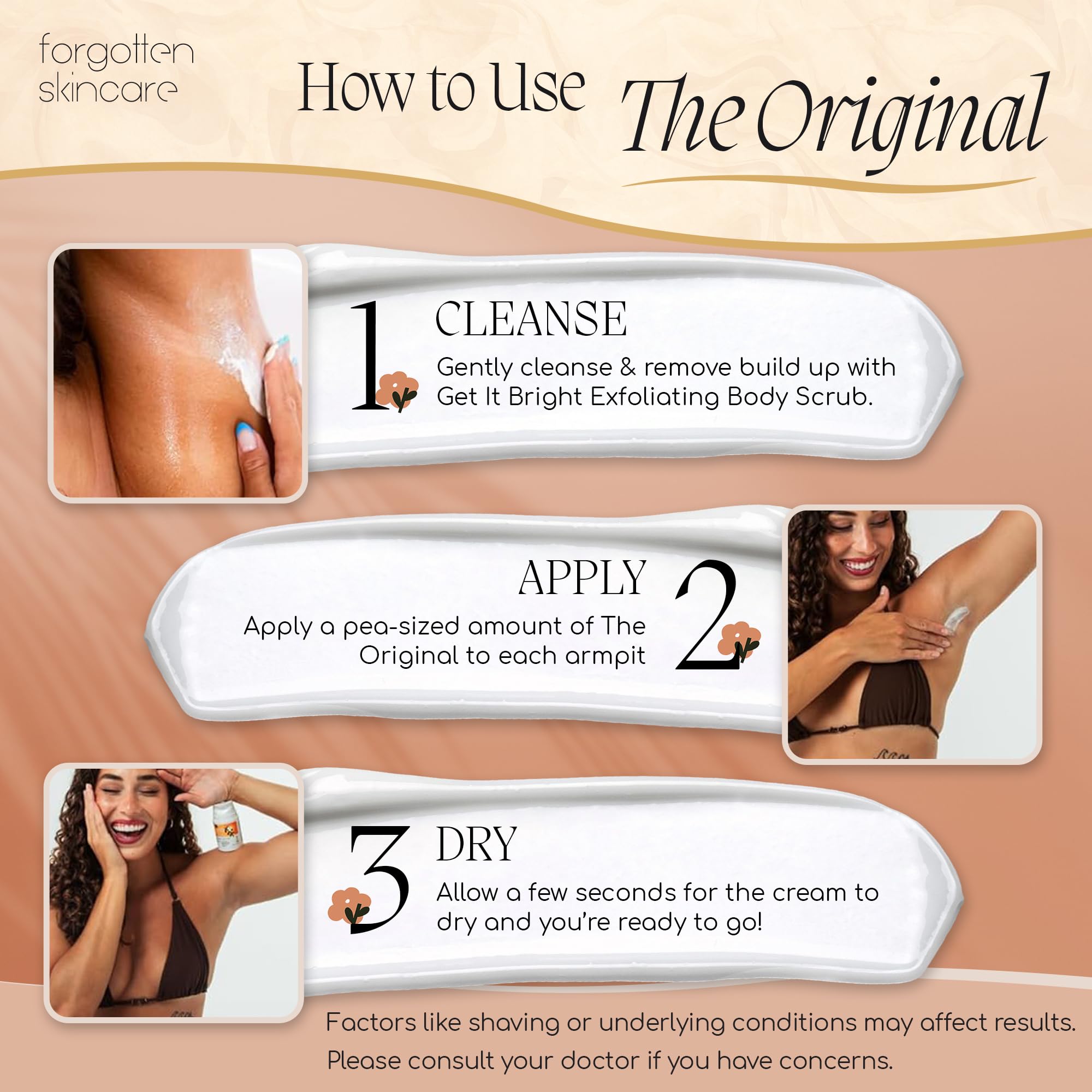 Ingredients chart for Forgotten Skincare highlighting vitamin C, bearberry, and salicylic acid