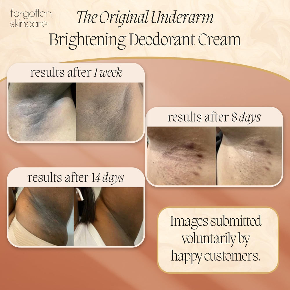 Packaging box of Forgotten Skincare Original underarm brightening cream showing vegan and cruelty-free status