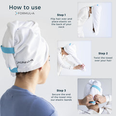 FORMUL-A microfiber towel wrap long length provides full coverage for long hair.