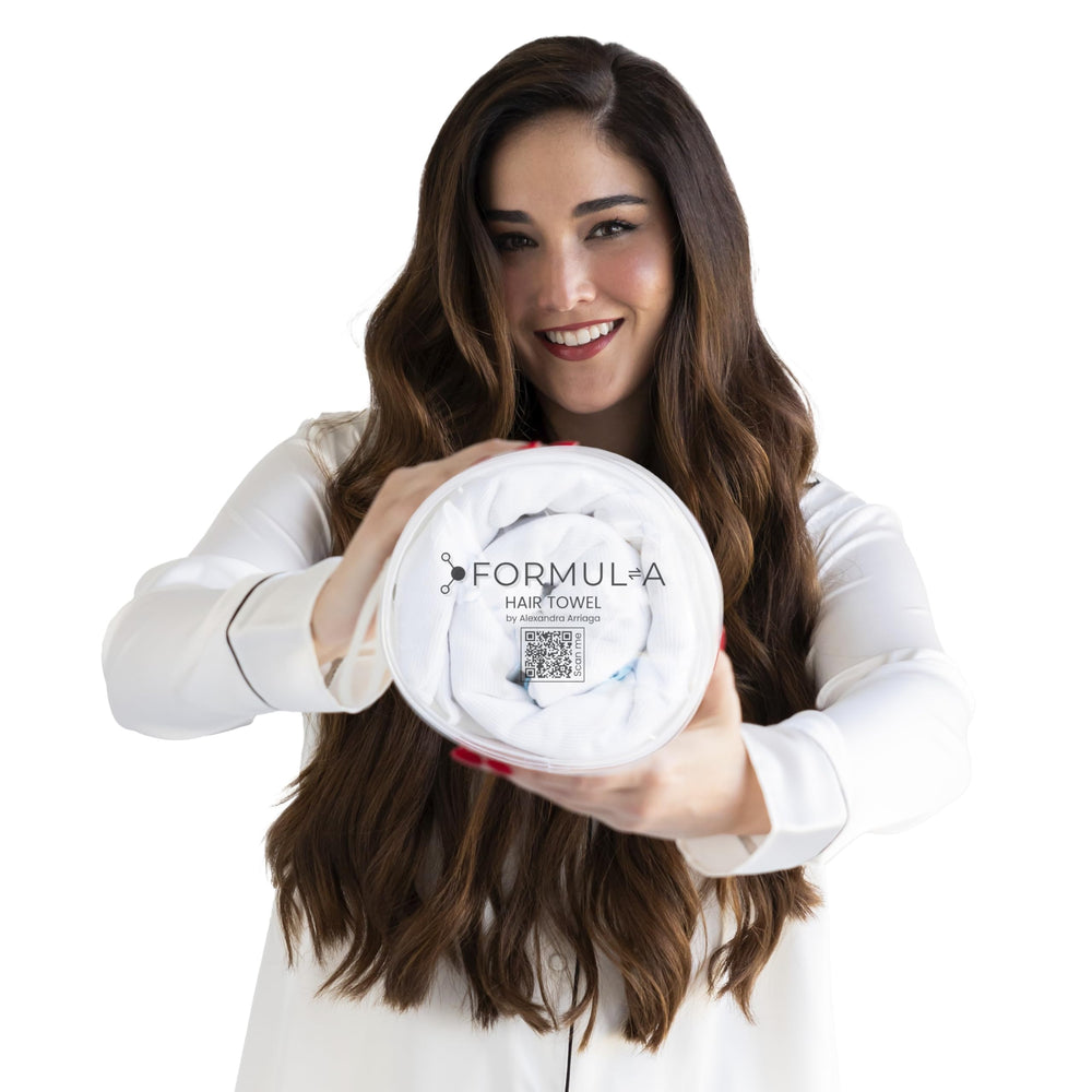 FORMUL-A microfiber hair towel wrap overview highlights fast drying and anti-frizz performance.