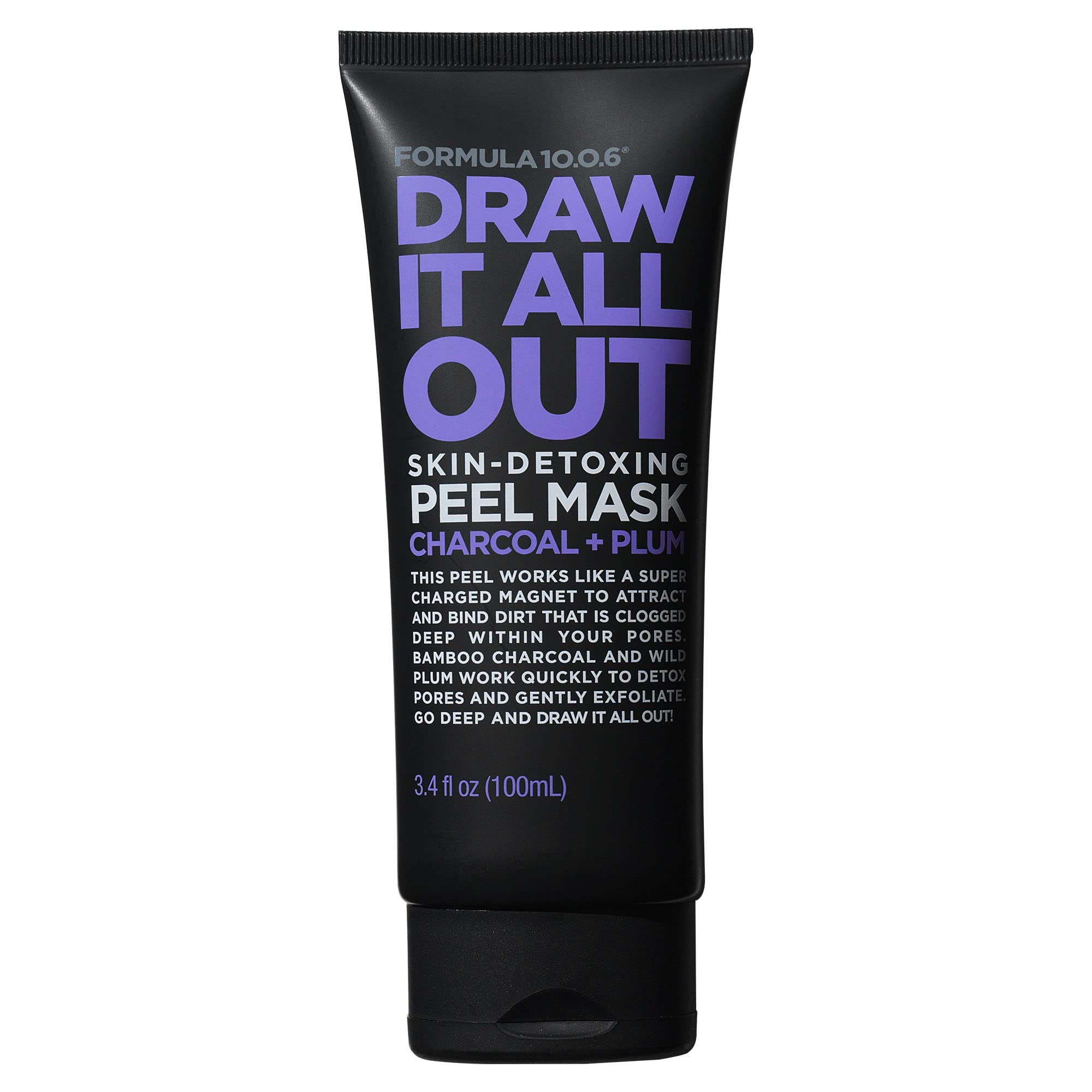 FORMULA 10.0.6 Draw It All Out charcoal mask bottle for easy at-home pore detox.