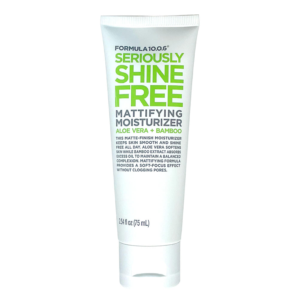Formula 10.0.6 Seriously Shine-Free Matte Moisturizer bottle with shine-control finish.