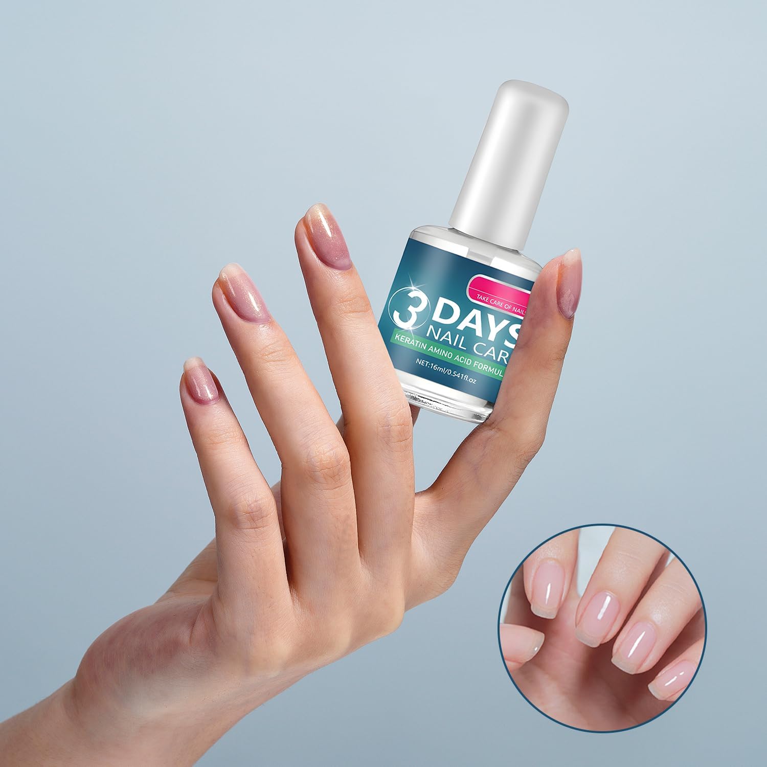 Cuidado de Uñas 3 Días, fórmula keratina que hidrata sin grasa.