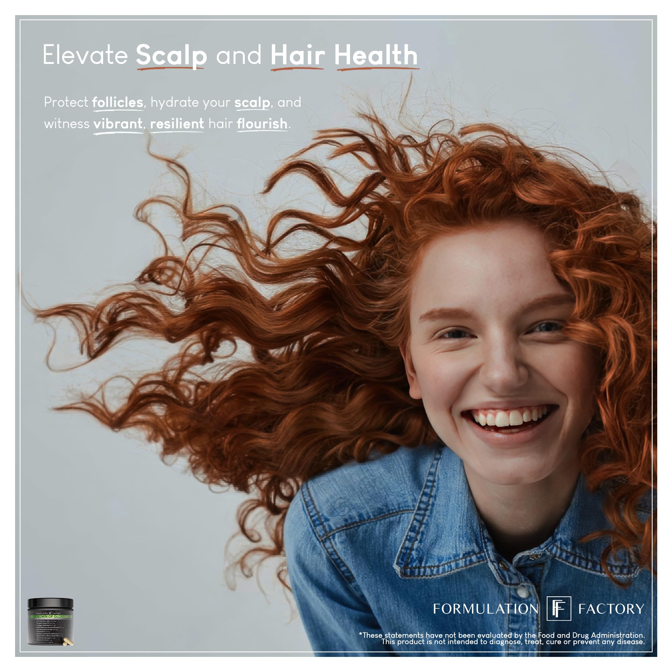 Formulation Factory Crown of Glory MSM image implies overall wellness alongside hair health