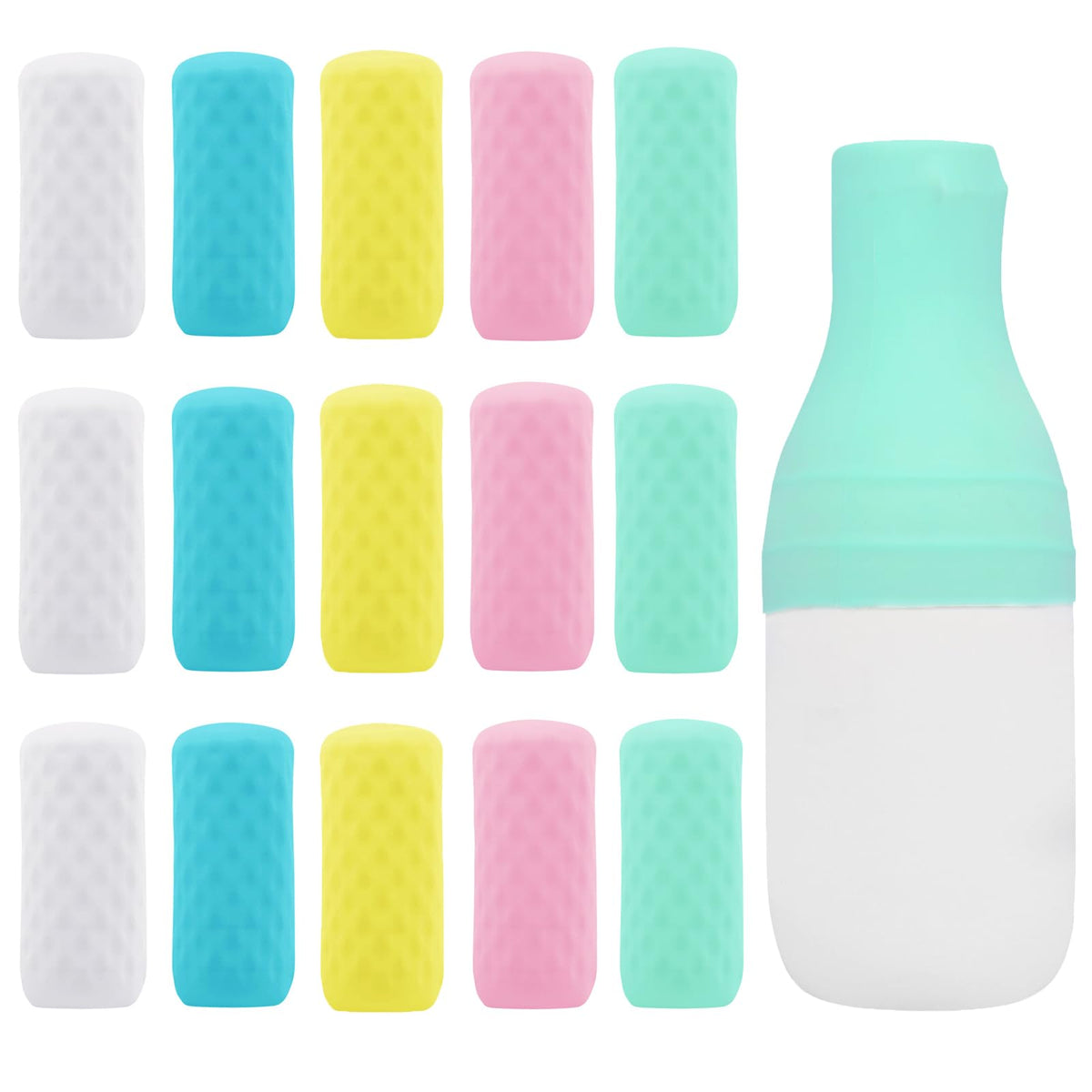 FOROUME silicone bottle cover protects travel shampoo bottle from leaks.