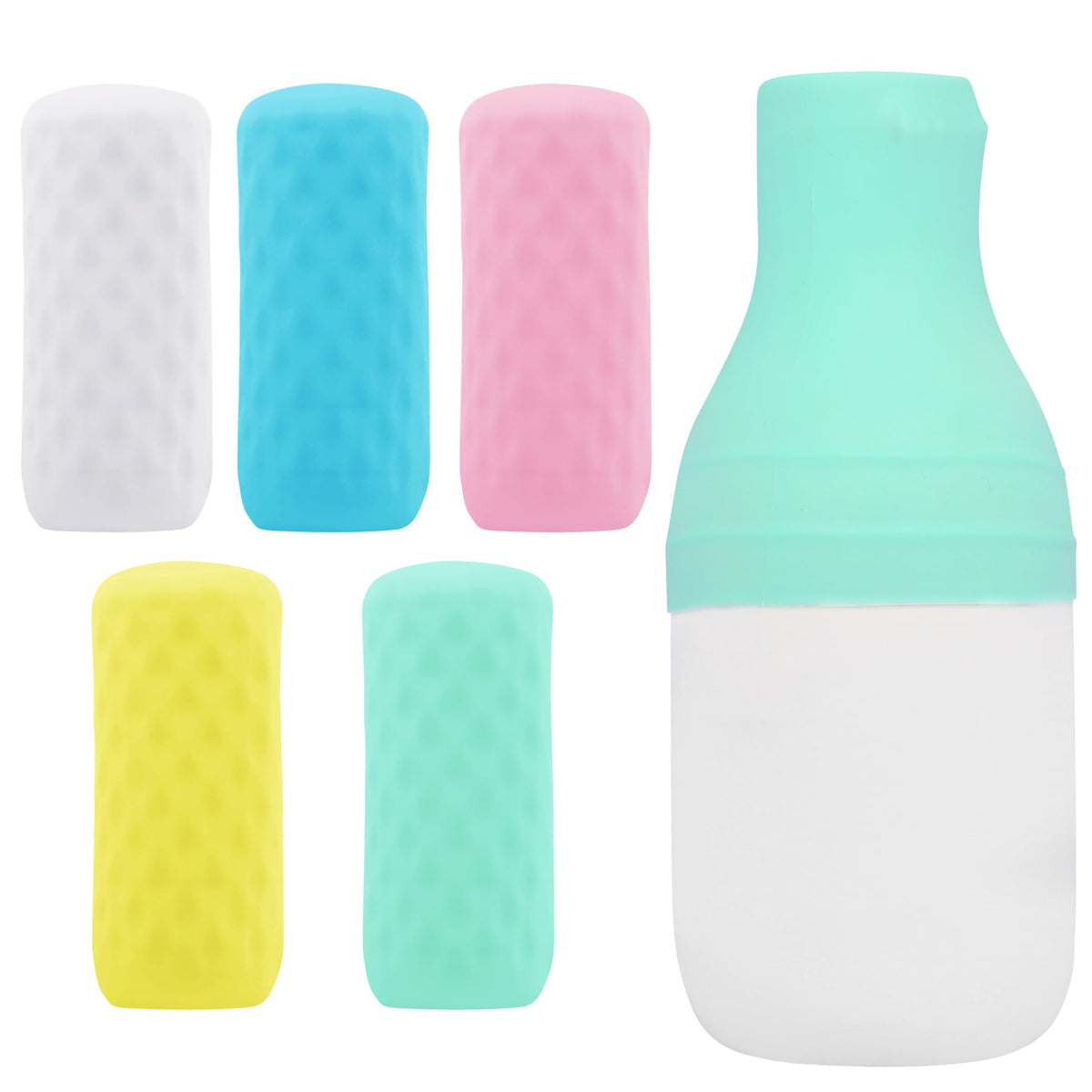 FOROUME travel silicone bottle cover set showing leak-proof protection for luggage