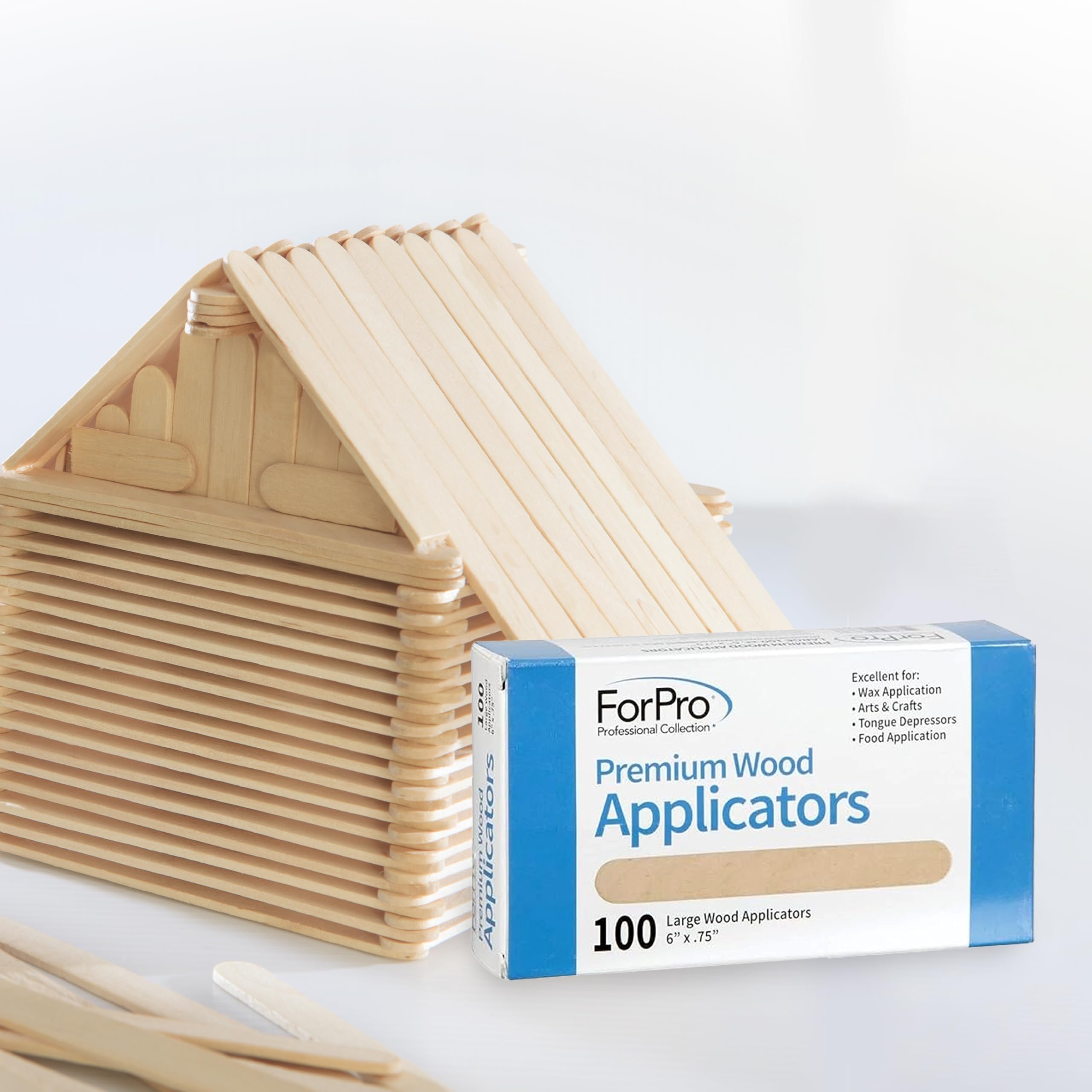 ForPro 100-count pack of large wood applicators for salon or home use.