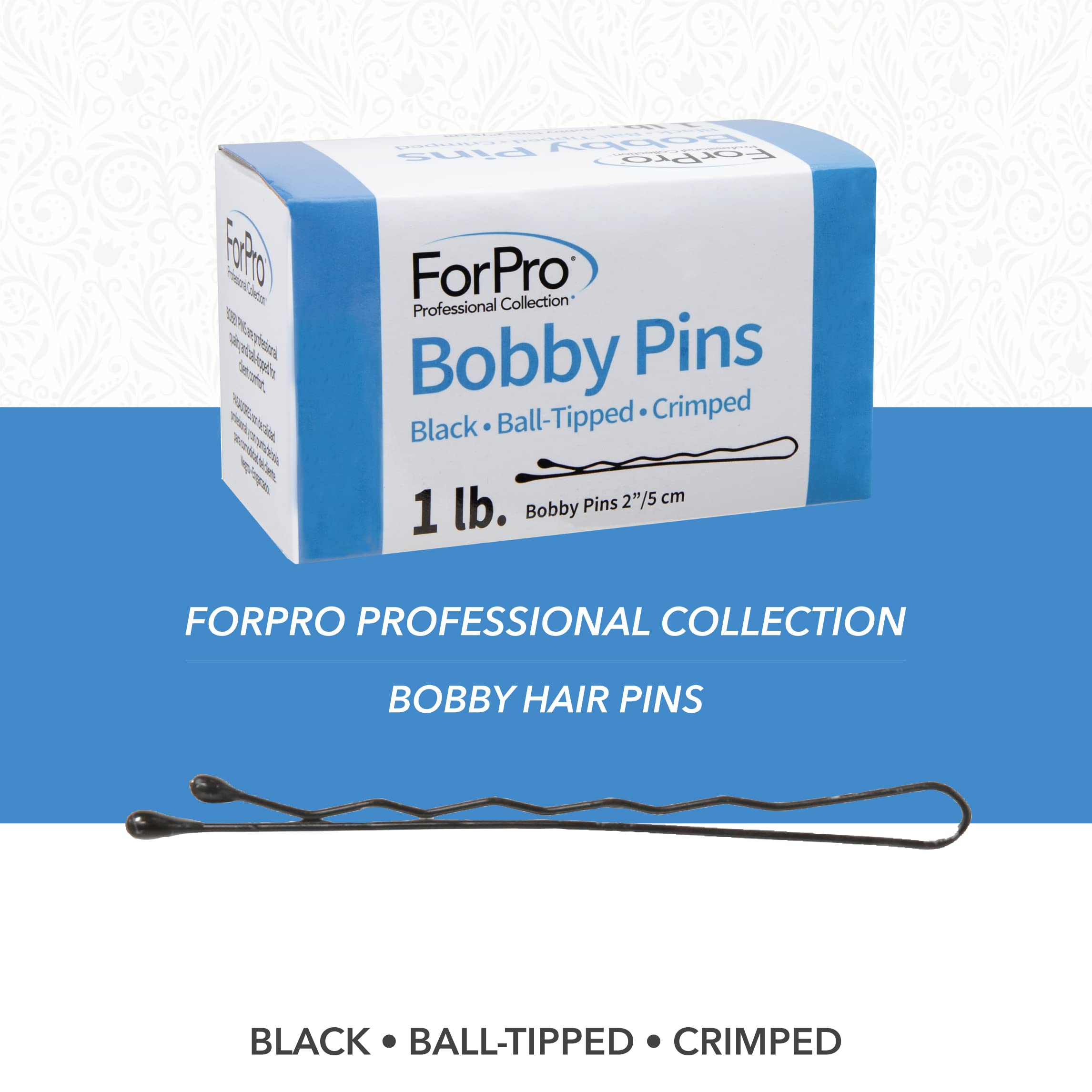 ForPro Bobby Pins black finish blends with hair for discreet styling.