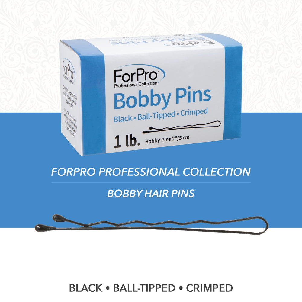 ForPro Bobby Pins black finish blends with hair for discreet styling.