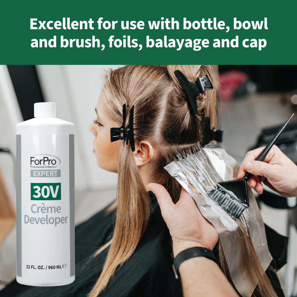 ForPro Expert 30V Creme Developer high lift result on targeted strands.