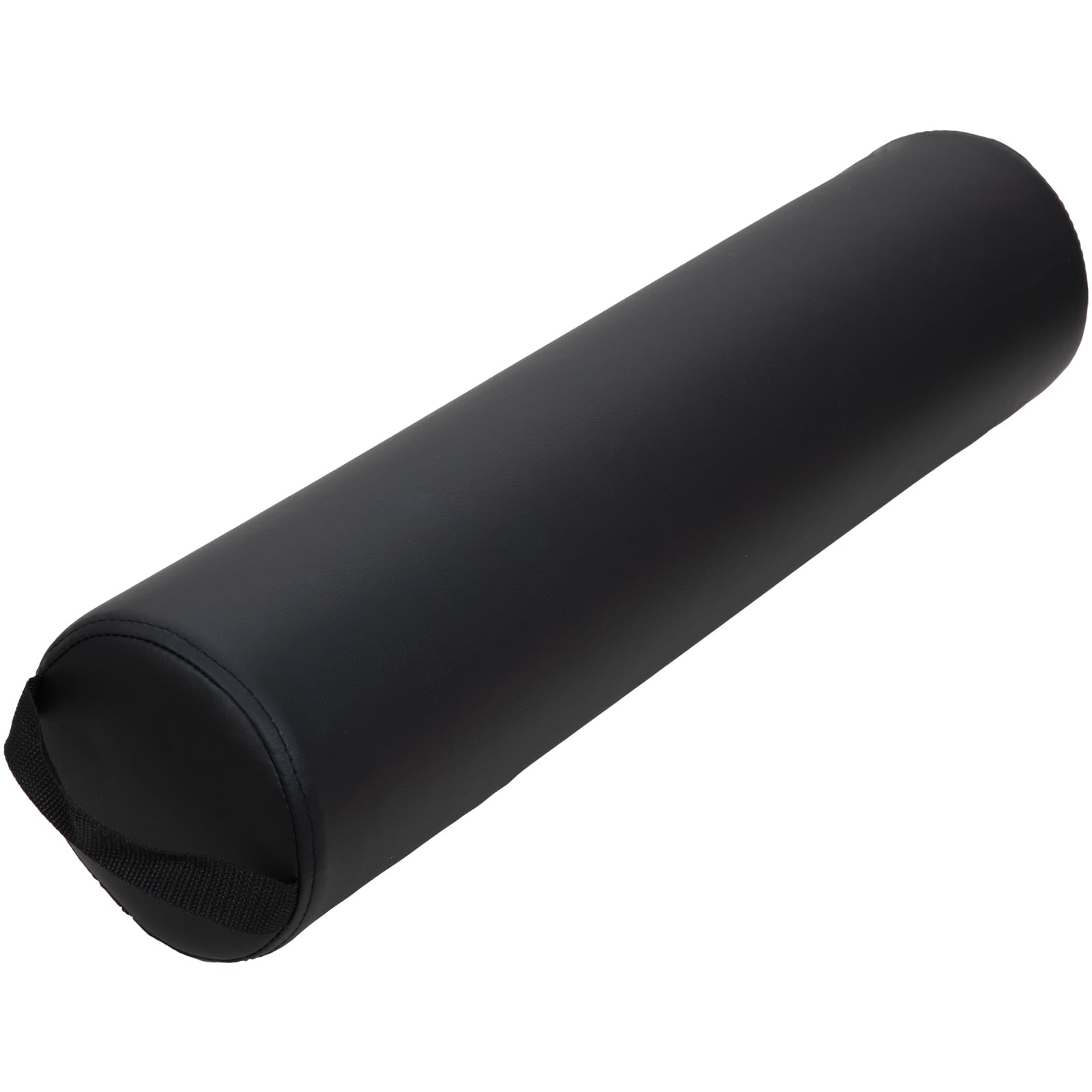 ForPro Full Round Bolster Pillow in black, front view, supports back during massage.