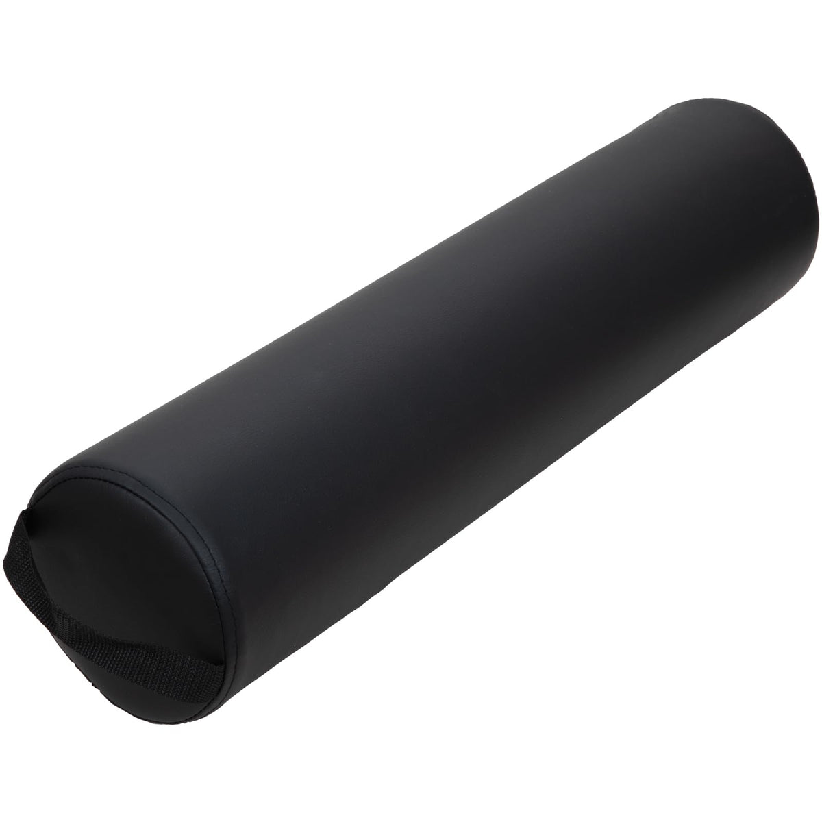 ForPro Full Round Bolster Pillow in black, front view, supports back during massage.