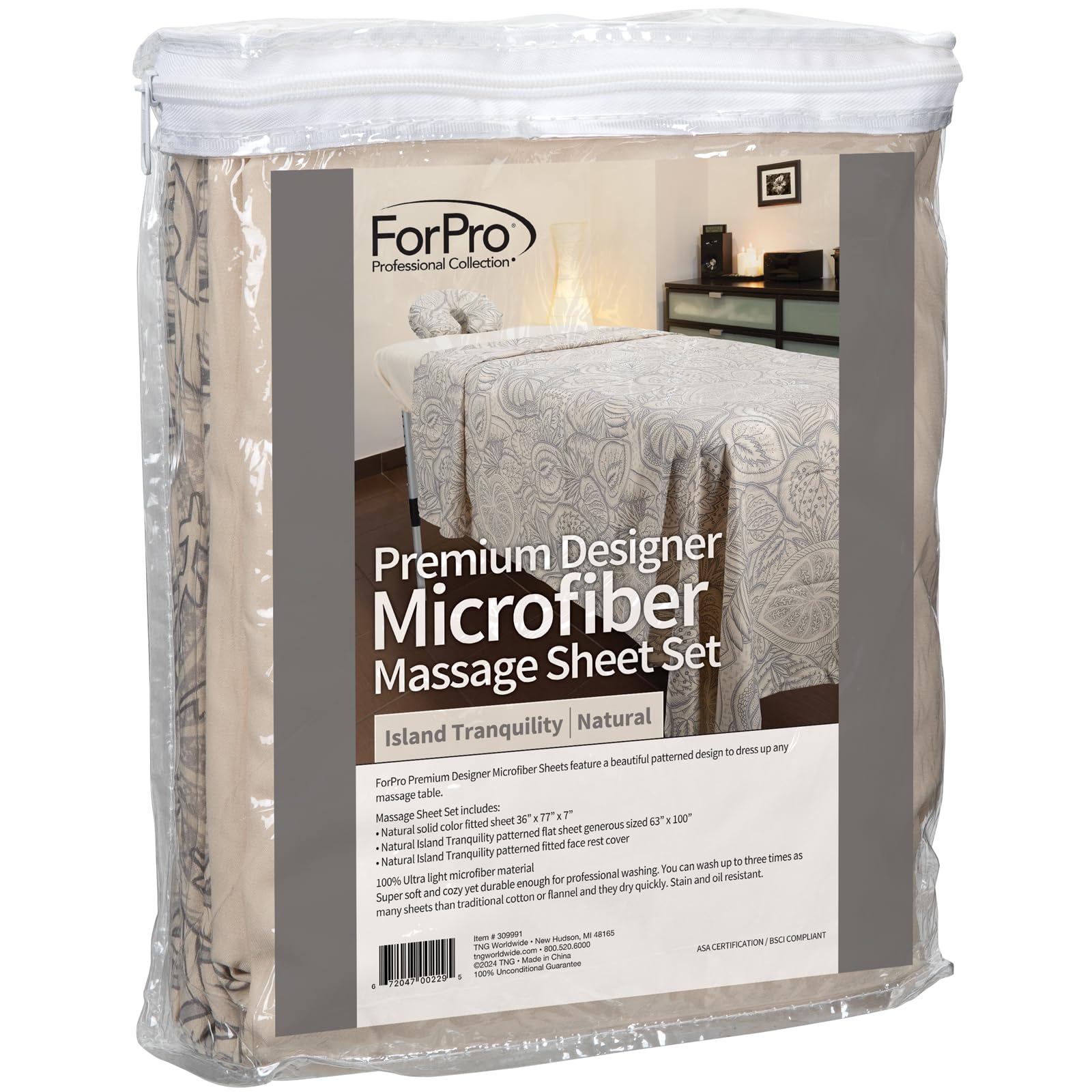 ForPro Island Tranquility flat sheet 63x100 draped on table for professional look