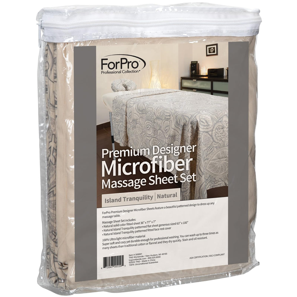 ForPro Island Tranquility flat sheet 63x100 draped on table for professional look