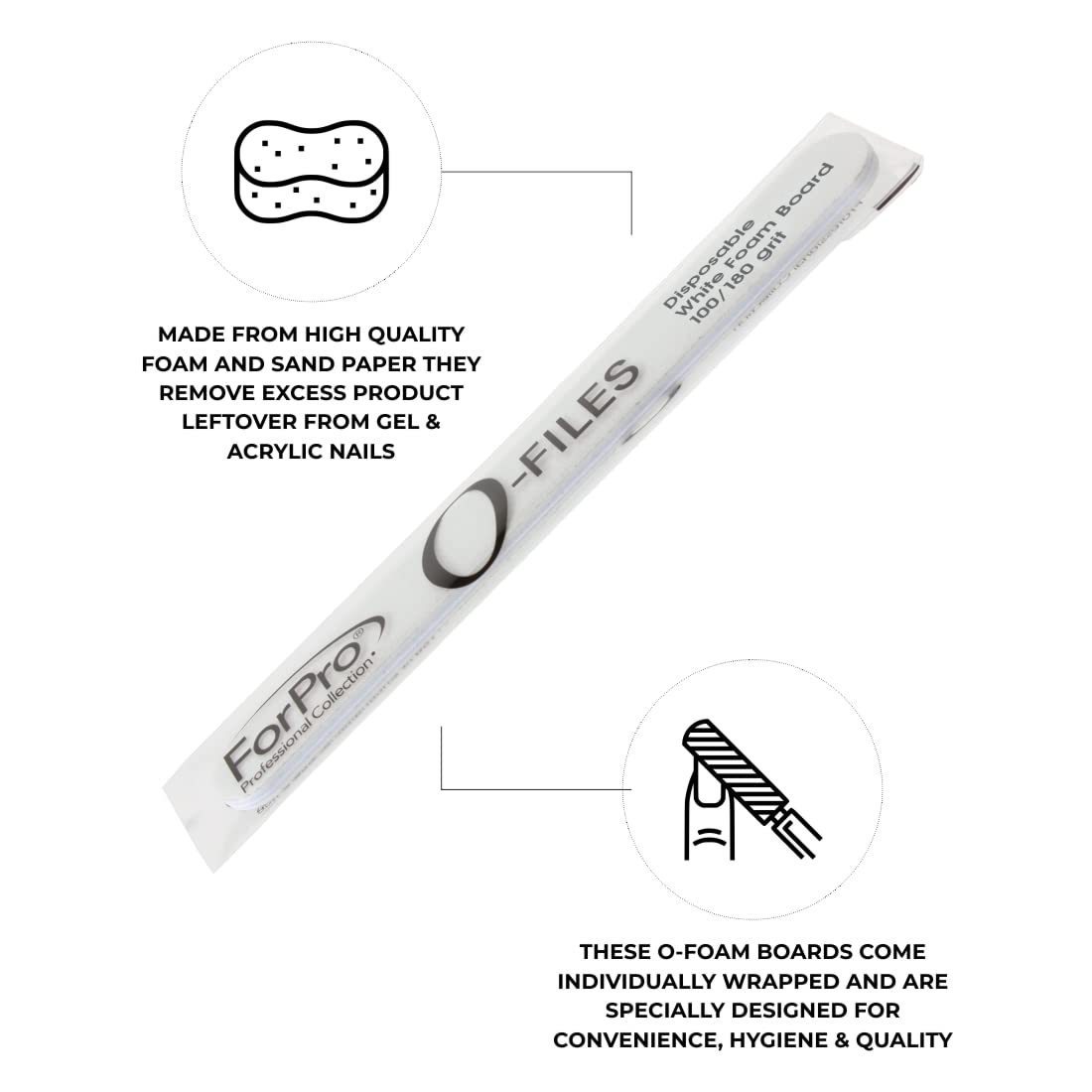 ForPro O-Files 180 grit side shown for smoothing and refinishing nails.