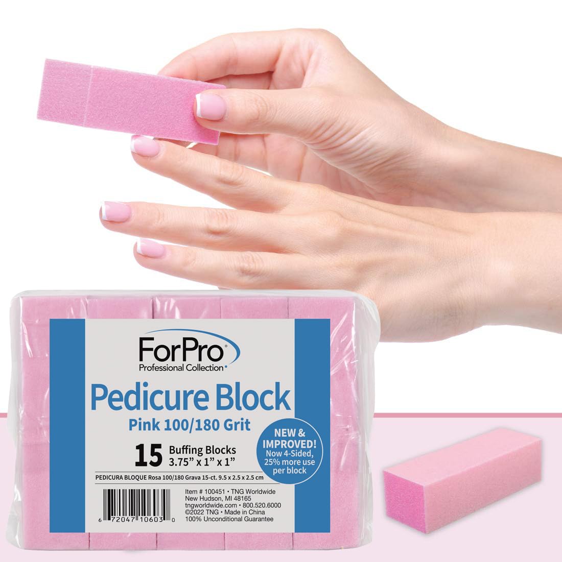 ForPro Pink Pedicure Block dimensions shown, compact 3.5 in length.